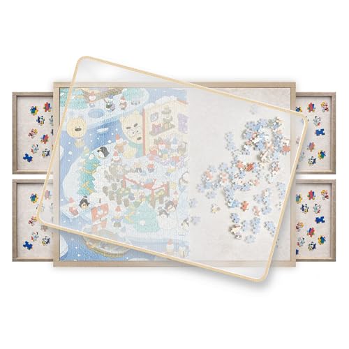 Yunihome لوحة ألغاز يونيهوم مع 4 صناديق فرز غطاء واقي سطح لعب محمول قابل للطي من الف felt للألغاز المكونة من 1000 قطعة خفيف الوزن منظم لليلة الألعاب - Image 1