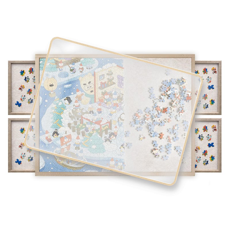 Yunihome لوحة ألغاز يونيهوم مع 4 صناديق فرز غطاء واقي سطح لعب محمول قابل للطي من الف felt للألغاز المكونة من 1000 قطعة خفيف الوزن منظم لليلة الألعاب - Image 3