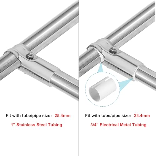 eoere 10 Sets T Pipe Connector Tee Clamps, Fits OD 1.000" Round Tube and 3/4" EMT, Stainless Steel - Image 2