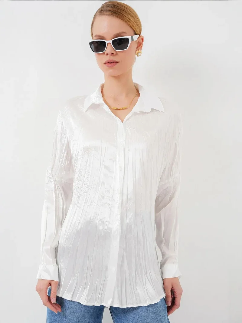 BIG DART BDART Textured Satin Long Sleeve Shirt with Button Closure