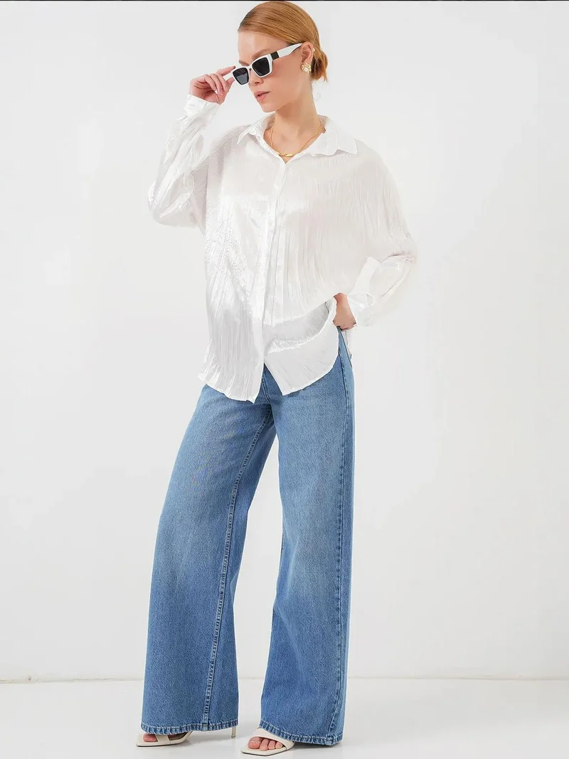 BIG DART BDART Textured Satin Long Sleeve Shirt with Button Closure