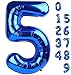 Mluchee 5 Balloon Numbers 40 Inch Blue Birthday Decorations for 5th Boys Girls Self Inflating Big Navy Number Balloons for 15 25 35 50 Women Men Graduation Party Decor Supplies - Image 3