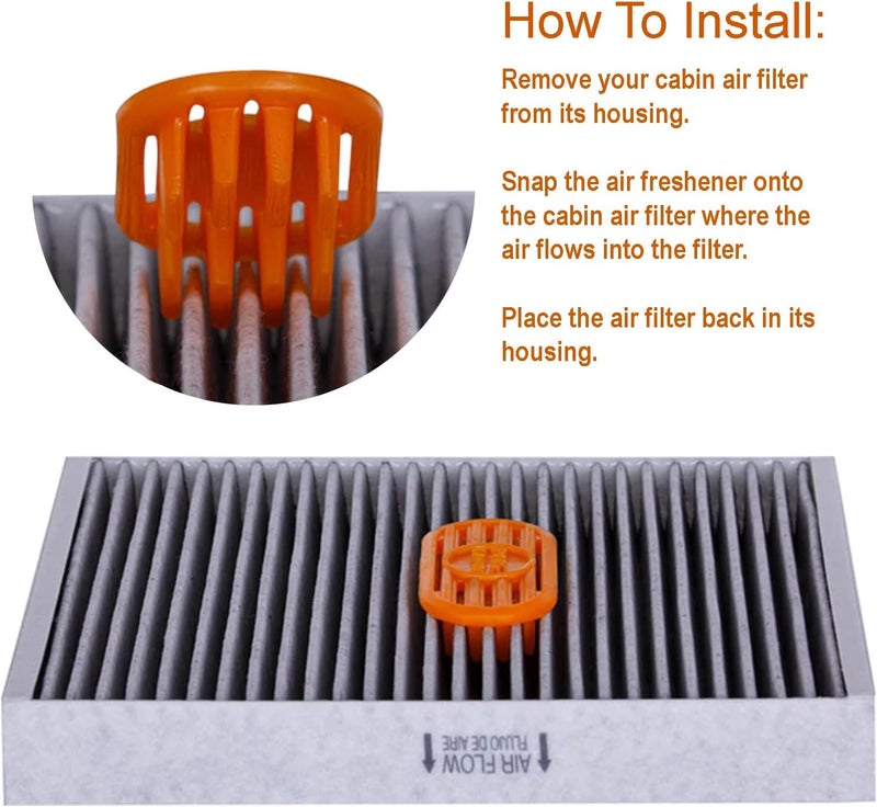 Pureflow Cabin Filter Air Freshener with Odor Eliminator – Fits on Most Car, Truck, and SUV Cabin Air Filters - Tropical Peach (2-Pack) - Image 4