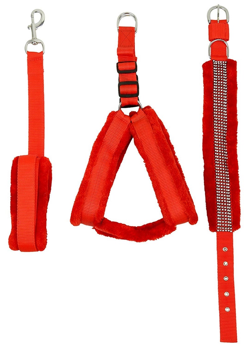 Skora Nylon Fur 1-inch Medium Dog Harness, Collar and Leash (Chest Size : 26-30 inch) (Red) - Image 5