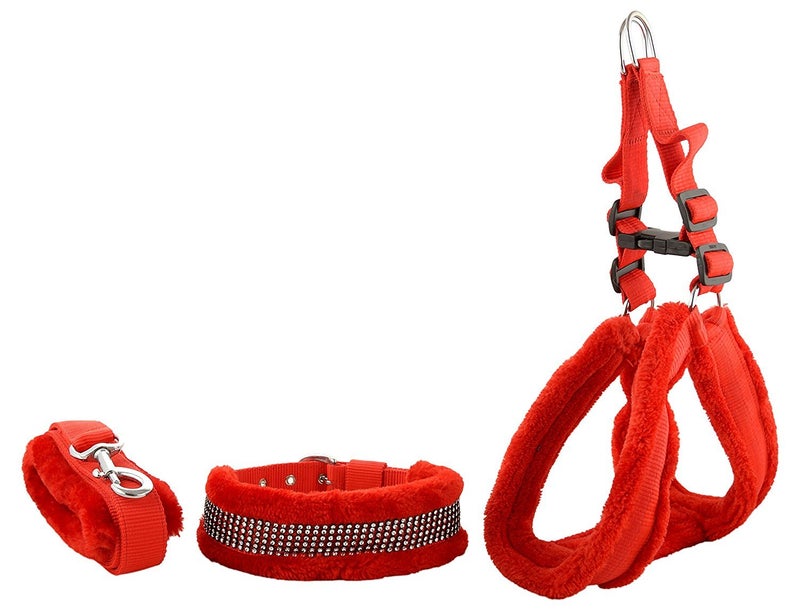 Skora Nylon Fur 1-inch Medium Dog Harness, Collar and Leash (Chest Size : 26-30 inch) (Red) - Image 2