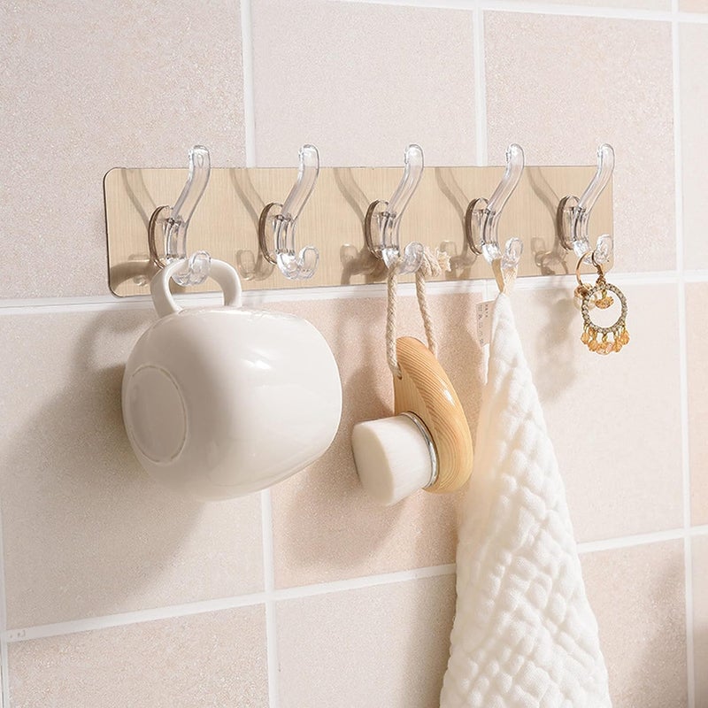 MEZON NailFree Wall Hook Rail Strip Traceless Hooks Crystal Coat Hook Door Hook Kitchen Hook Bathroom Hook Strong 5 Row Hook Random Color - Image 3