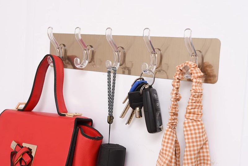 MEZON NailFree Wall Hook Rail Strip Traceless Hooks Crystal Coat Hook Door Hook Kitchen Hook Bathroom Hook Strong 5 Row Hook Random Color - Image 4