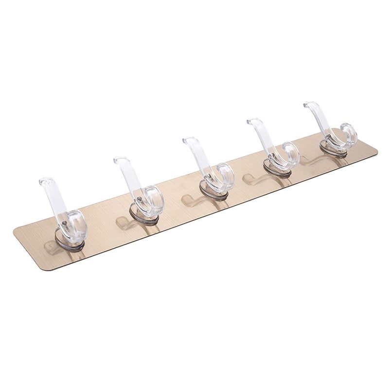 MEZON NailFree Wall Hook Rail Strip Traceless Hooks Crystal Coat Hook Door Hook Kitchen Hook Bathroom Hook Strong 5 Row Hook Random Color - Image 1