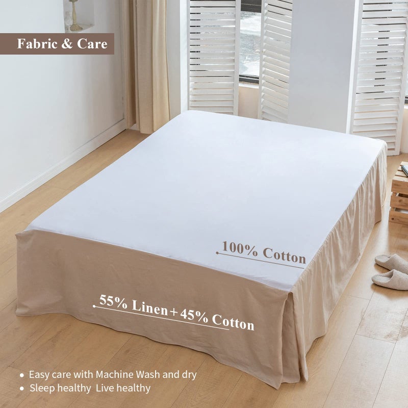 BISELINA BISELINA French Linen Bed Skirt with Pleated Corner 18-Inch Tailored Drop Natural Flax Cotton Blend Basic Dust Ruffle Soft Cozy Farmhouse Bedding (18"" King  Basic Linen)  - Image 3
