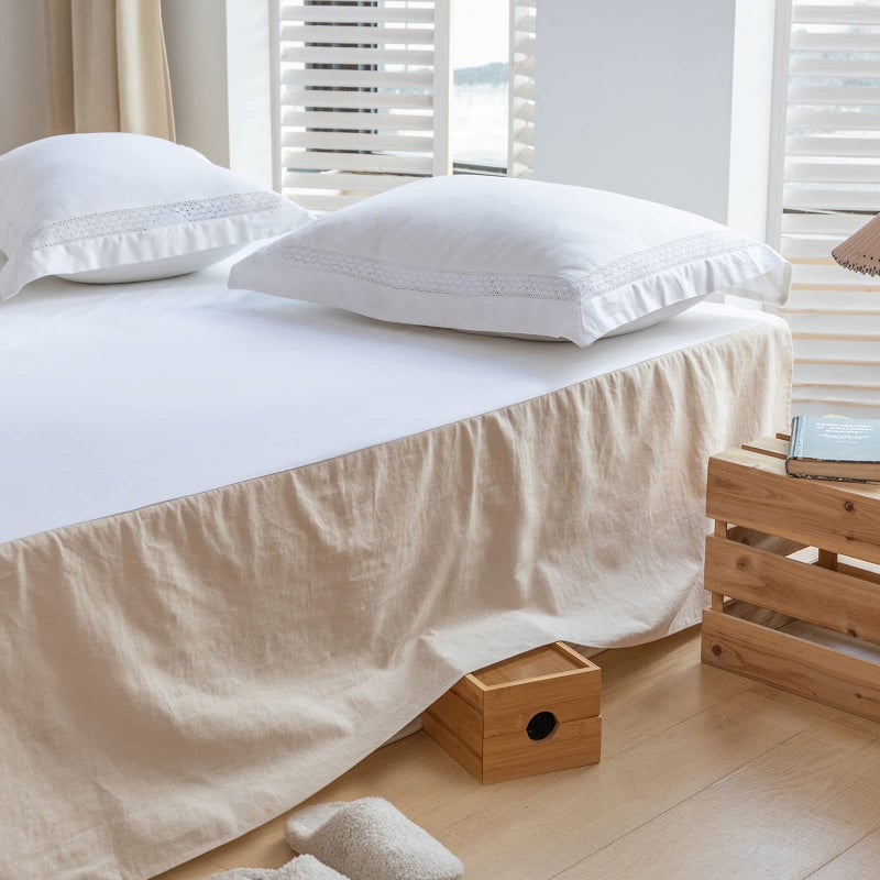 BISELINA BISELINA French Linen Bed Skirt with Pleated Corner 18-Inch Tailored Drop Natural Flax Cotton Blend Basic Dust Ruffle Soft Cozy Farmhouse Bedding (18"" King  Basic Linen)  - Image 5