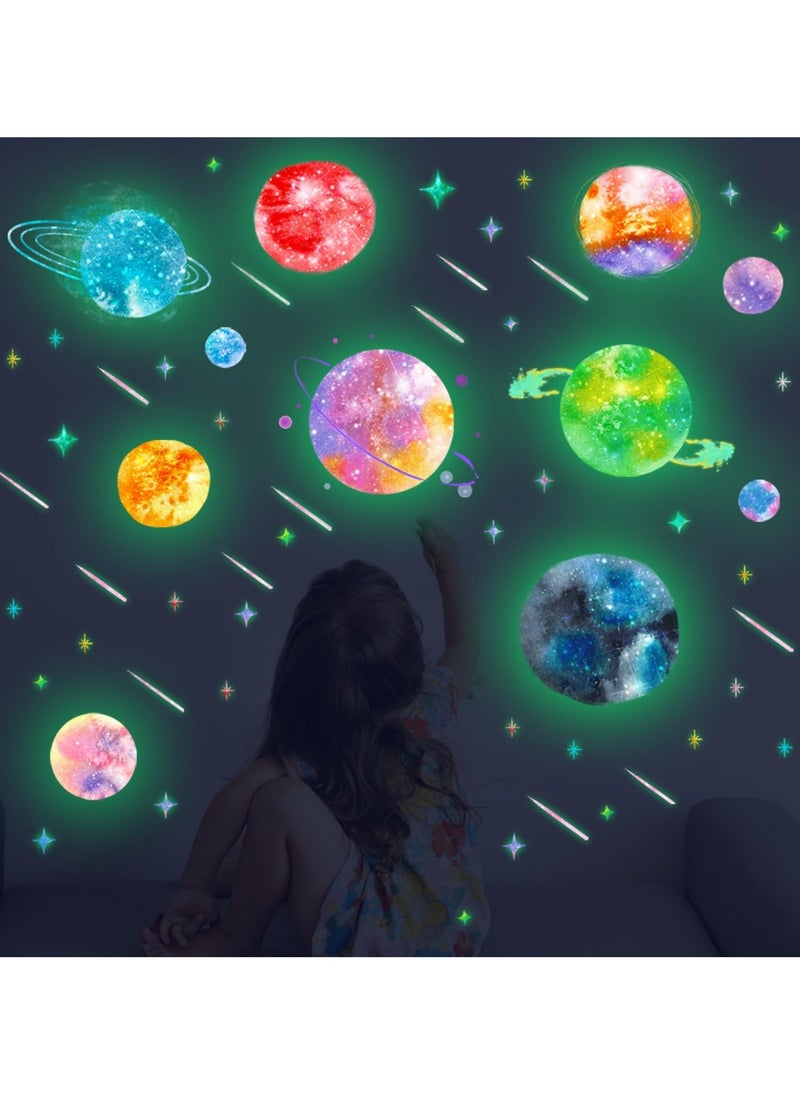 DMG Fluorescent Wall Stickers Fluorescent 3D Realistic Sticker Dots Stars Moon and Planet Glow in The Dark DIY Luminous Adhesives Decals for Kids Bedroom Ceiling Walls Living Room Decorations  - Image 1