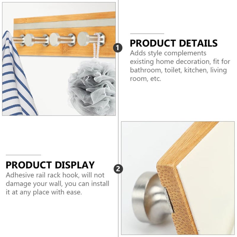 Wall Mount Rail Rack With 4 Heavy Duty Hooks For Bathroom Shower Kitchen Storage - Image 5