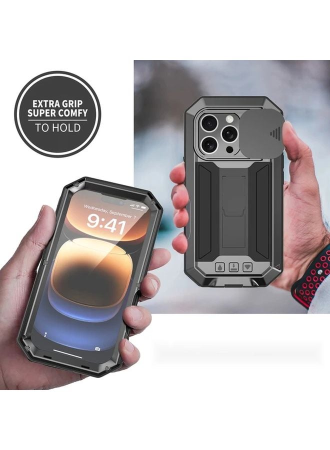 Red Metal Armor Phone Case For iPhone 16 Pro With Glass Screen Protector Shockproof Cover - Image 4