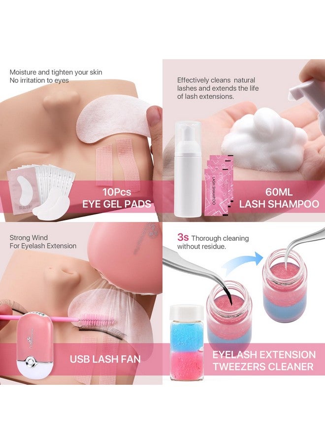 Pretty memory Eyelash Extension Kit For Beginners, 343 Pcs Professional Lash Extension Kit Includes 2 Mannequin Head With 2 Layer Lash Eyelids Facial Mister Tweezers Glue Usb Fan For Practice Training - Image 3
