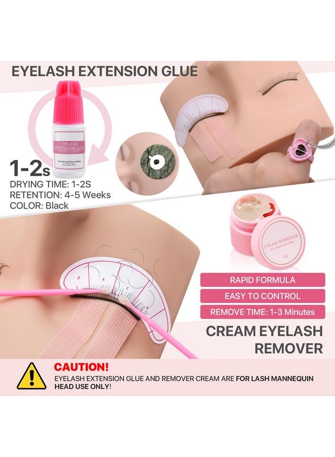 Pretty memory Eyelash Extension Kit For Beginners, 343 Pcs Professional Lash Extension Kit Includes 2 Mannequin Head With 2 Layer Lash Eyelids Facial Mister Tweezers Glue Usb Fan For Practice Training - Image 2