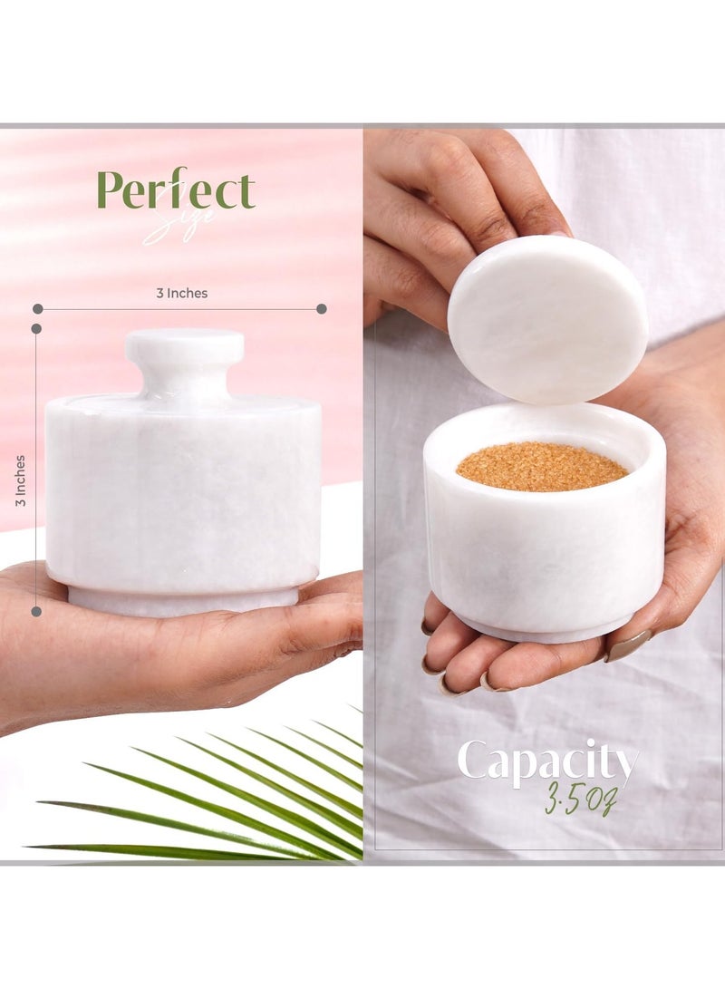 MARBLOUS KRAFTS ديكور مطبخ أنيق مصنوع يدويًا من الرخام الأبيض موزع الملح والفلفل  - Image 3