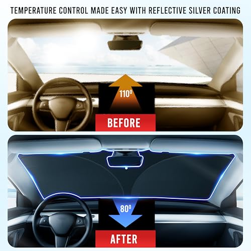 EcoNour Windshield Sun Shade for Tesla Model 3/Y Cars | (2016–2025) Foldable Sun Shield | Tesla Accessories – Upgraded Windshield Fits for Both Tesla Model Y Sunshade and Tesla Model 3 Sunshade - Image 2