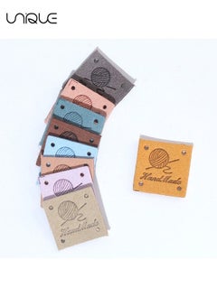 Unique 45 Pcs PU Leather Handmade Label, Colorful Handmade Tags for Crochet Items Handmade Clothing Labels Embellishments Knit Embossed Tag with Holes for DIY Crafts Sewing Jeans Bag Shoes Hat (9 Color)  - Image 2