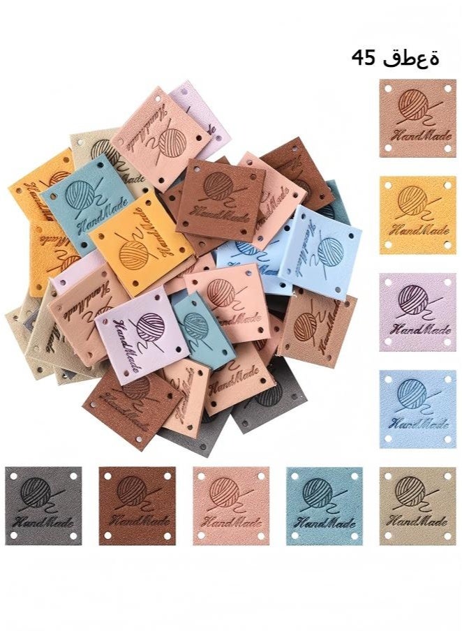 45 Pcs PU Leather Handmade Label, Colorful Handmade Tags for Crochet Items Handmade Clothing Labels Embellishments Knit Embossed Tag with Holes for DIY Crafts Sewing Jeans Bag Shoes Hat (9 Color) - Image 1