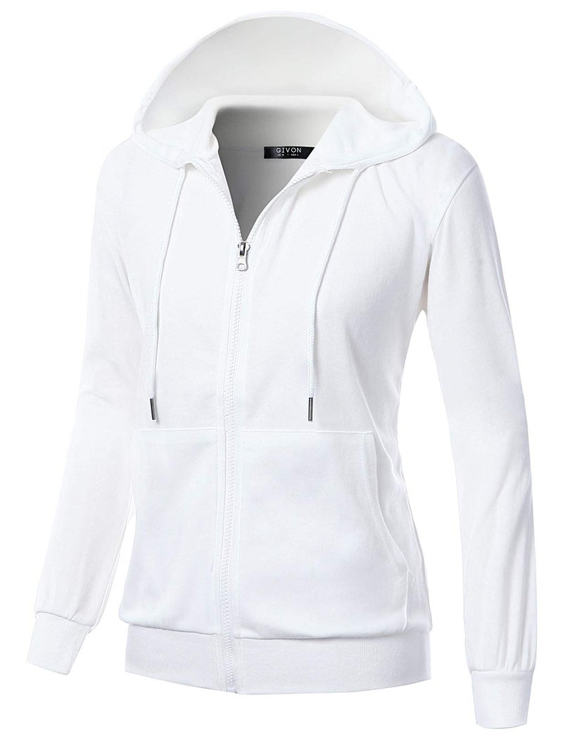 GIVON Women's Lightweight Zip Up Hoodie – Long Sleeve Thin Casual Hooded Jacket, Plus DCF200-WHITE-XS - Image 3
