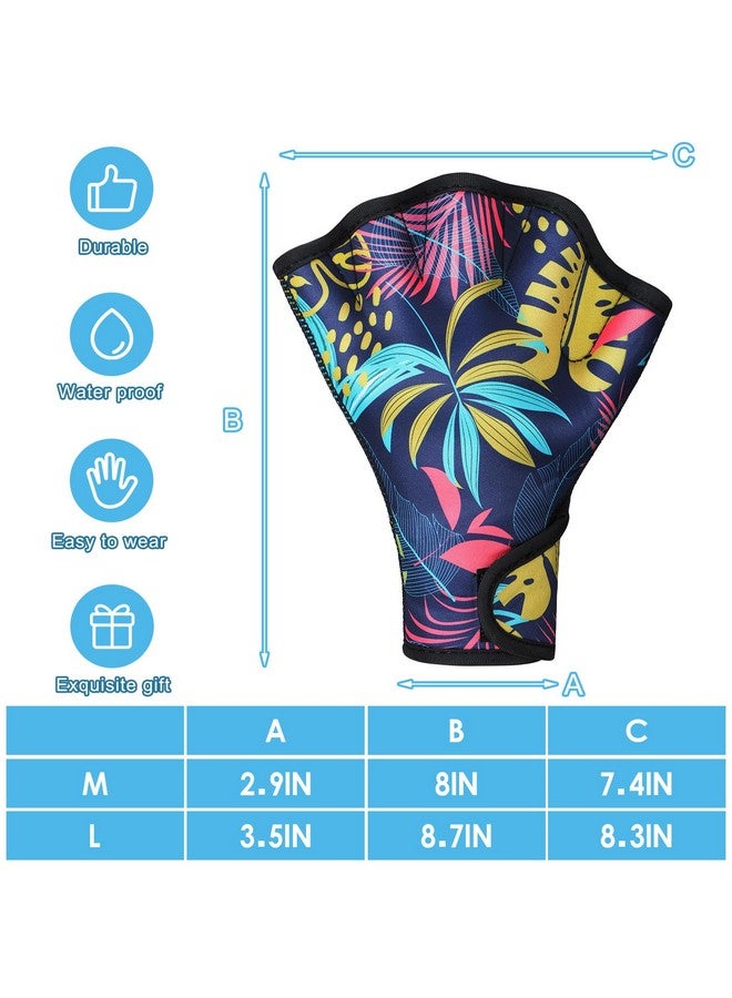 Honoson 2 Pair Swimming Gloves Aquatic Fitness Water Resistance Gloves Flamingo Monstera Neoprene Gloves For Men And Women Helping Upper Body Resistance - Image 3