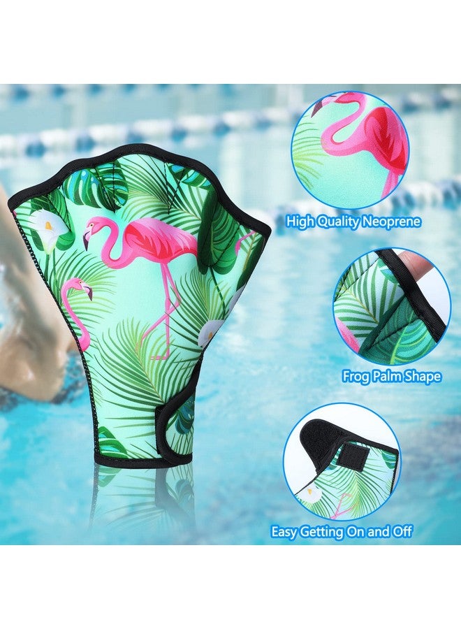 Honoson 2 Pair Swimming Gloves Aquatic Fitness Water Resistance Gloves Flamingo Monstera Neoprene Gloves For Men And Women Helping Upper Body Resistance - Image 4