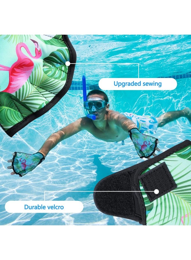 Honoson 2 Pair Swimming Gloves Aquatic Fitness Water Resistance Gloves Flamingo Monstera Neoprene Gloves For Men And Women Helping Upper Body Resistance - Image 5