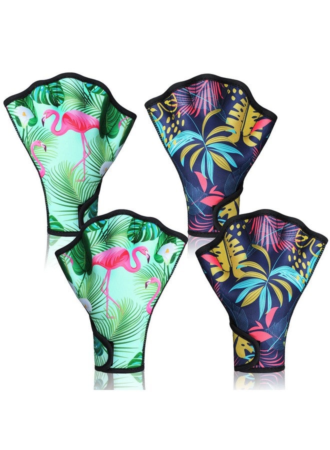 Honoson 2 Pair Swimming Gloves Aquatic Fitness Water Resistance Gloves Flamingo Monstera Neoprene Gloves For Men And Women Helping Upper Body Resistance - Image 2