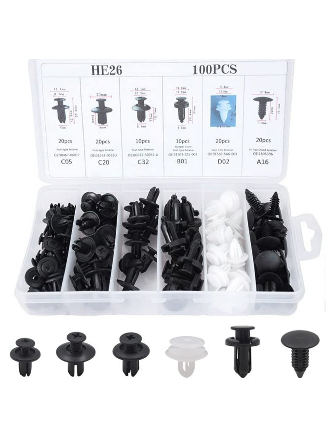 100Pcs Car Fixing Clips, 6 Types Car Plastic Mounting Set, Bumper Mounting Clips Kit, Door Trim Car Body Rivets Mounting Kit, Nylon Bumper Expansion Rivets - Image 1