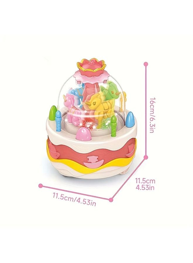 Electric Carousel Cake Toy With Lights Music And Spinning Animals Red - Image 3