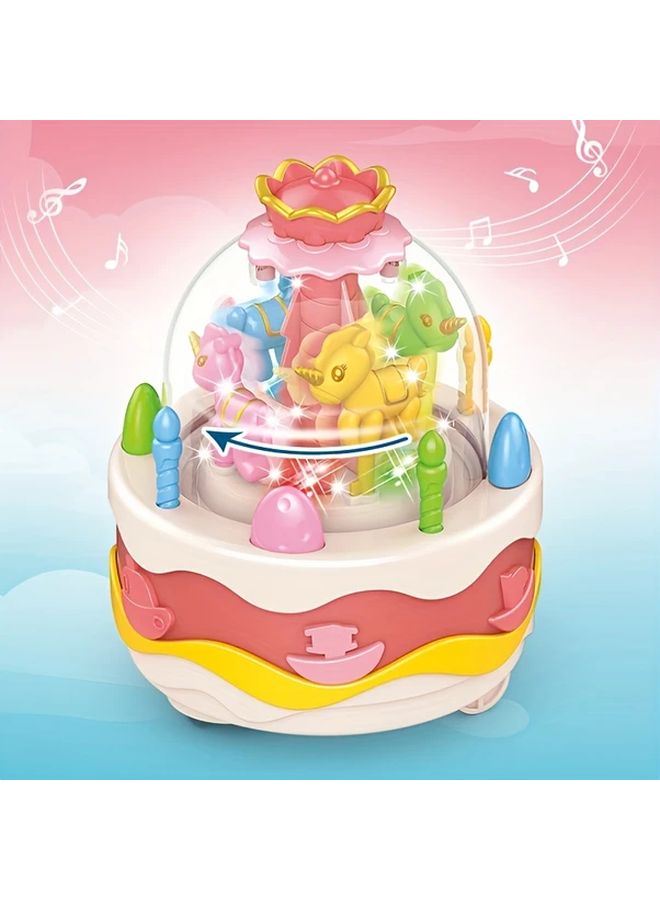 Electric Carousel Cake Toy With Lights Music And Spinning Animals Red - Image 2