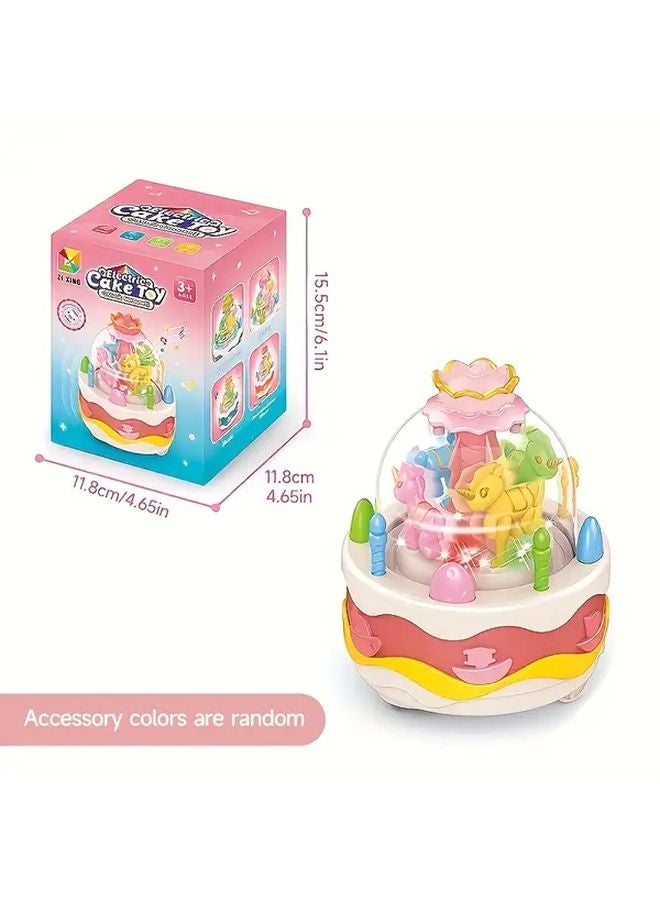 Electric Carousel Cake Toy With Lights Music And Spinning Animals Red - Image 1
