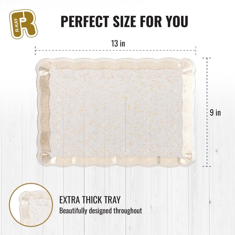 R-kay 6 Pack Gold Glitter Plastic Serving Trays for Party, 9 x 13 Inch - Heavy Duty Plastic Gold Trays for Food - Rectangular Party Serving Platters - Image 5