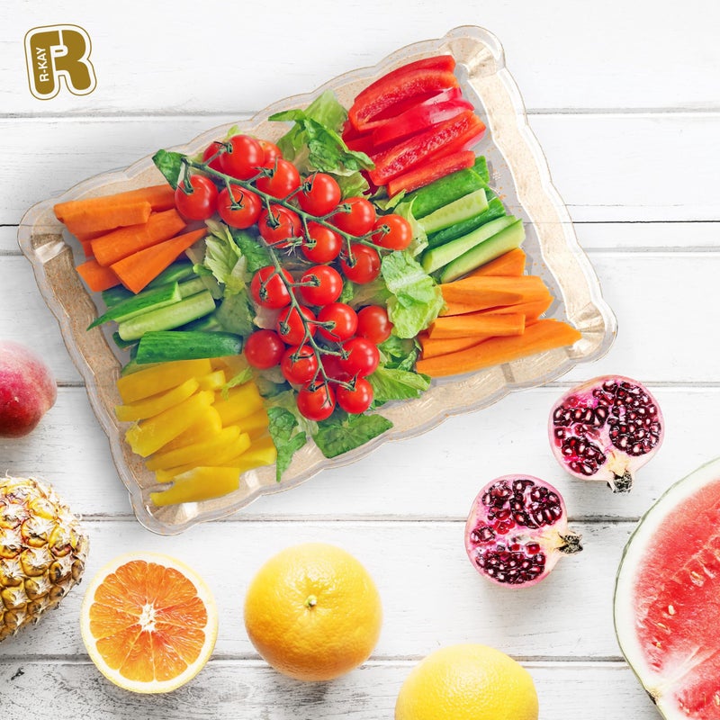 R-kay 6 Pack Gold Glitter Plastic Serving Trays for Party, 9 x 13 Inch - Heavy Duty Plastic Gold Trays for Food - Rectangular Party Serving Platters - Image 2