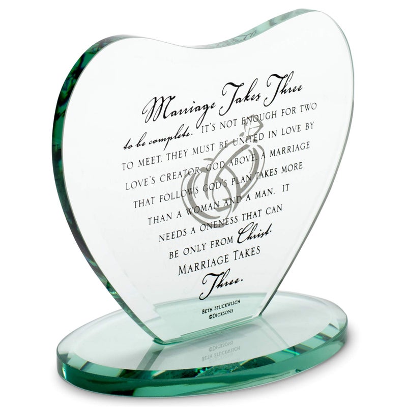 Dicksons Marriage Takes Three Heart Shaped Black Letter 7 x 75 Glass Table Top Sign Plaque
