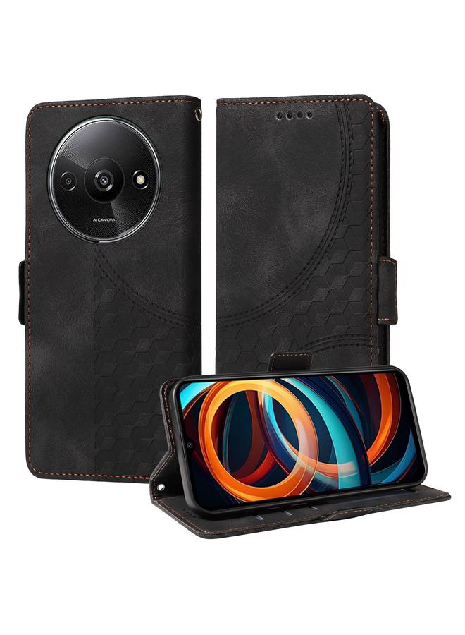 إيروريكس جراب هاتف Xiaomi Poco C61 من الجلد المنقوش بالنجوم (أسود)