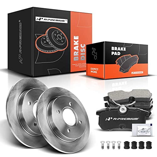 A-Premium 10.94 inch(278 mm) Rear Solid Disc Brake Rotors + Ceramic Pads Kit Compatible with Select Ford Models - Fiesta 2014-2019, Focus 2001-2007, 6-PC Set - Image 1