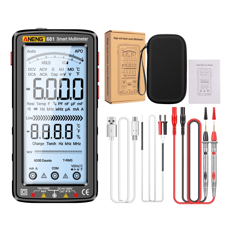 ANENG 681 6000 Counts Digital Multimeter Smart Anti-burn Rechargeable Universal Meter NCV Tester 5-inch Large LCD with Backlit Flashlight for Voltage Current Resistance Capacitance Temperature - Image 1