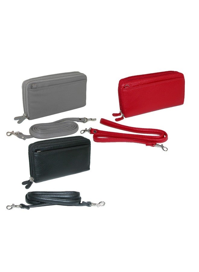 Buxton Pebbled Double Zip String Along Wallet Black - Image 3