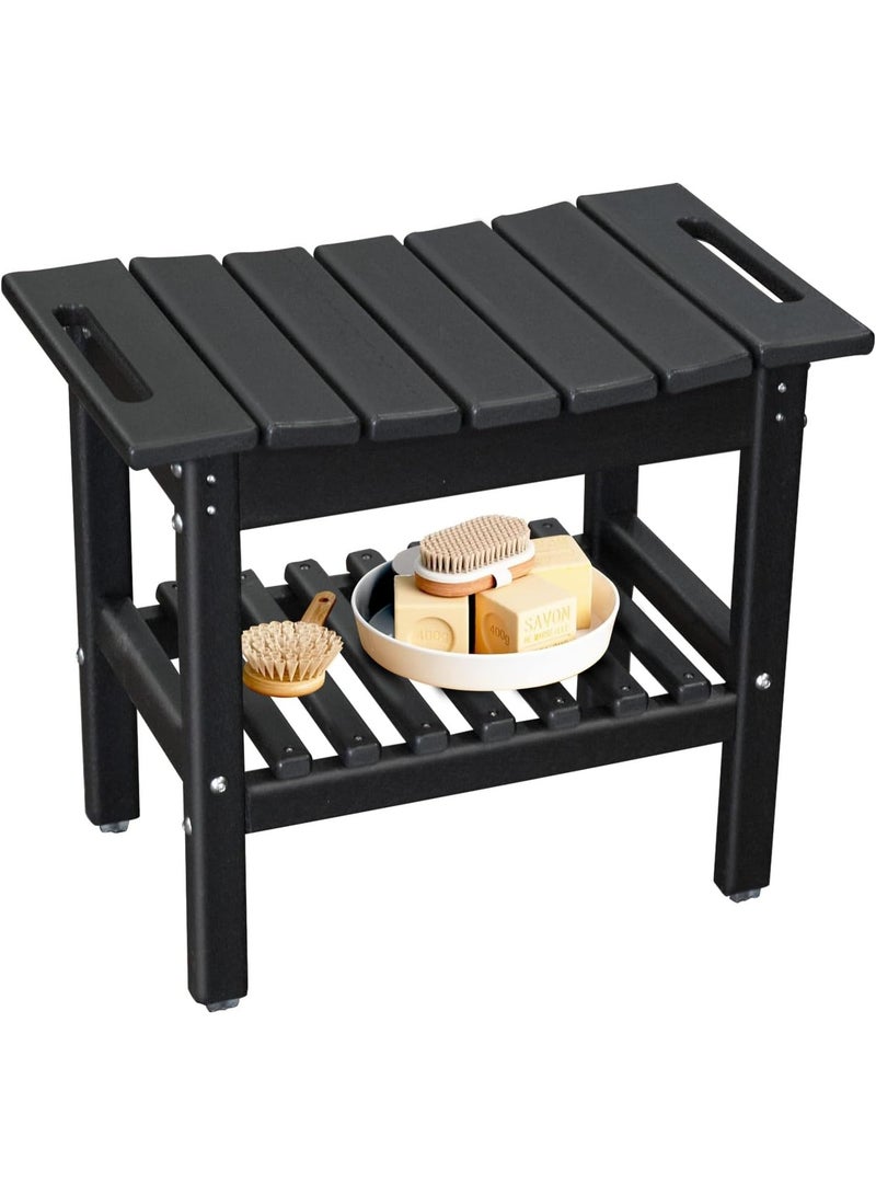 Shower seat inside shower chair with space-saving storage shelf, bathroom shower chairs, bathroom spa chair - ideal for all ages, including seniors (19.3 * 11.8 * 17.3 inches + Black) - Image 1