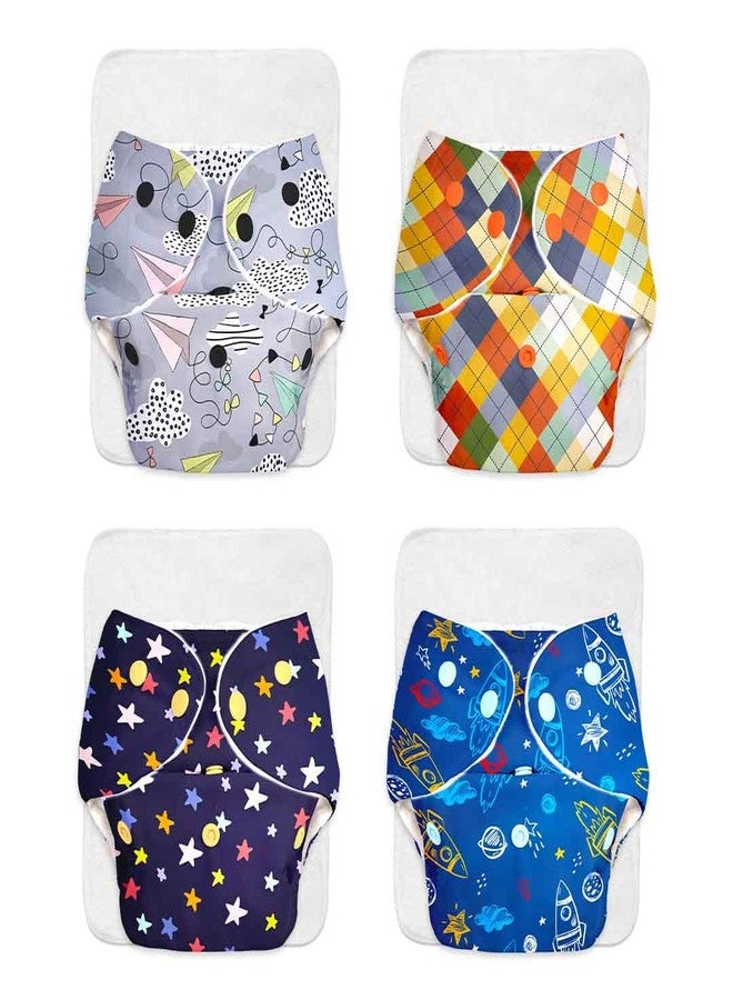 SuperBottoms BASIC Pack of 4 Freesize Adjustable, Washable and Reusable Cloth Diaper for babies 0-3 Years | One Size Adjustable Diapers (Pack of 4 diapers+ 4 inserts) Assorted prints - Image 1