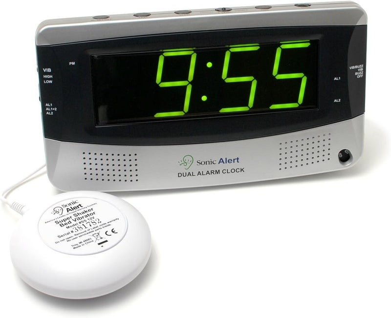Sonic Alert Sonic Bomb Extra Dual Alarm Clock with Large Display - SBD375SS, Silver - Image 1