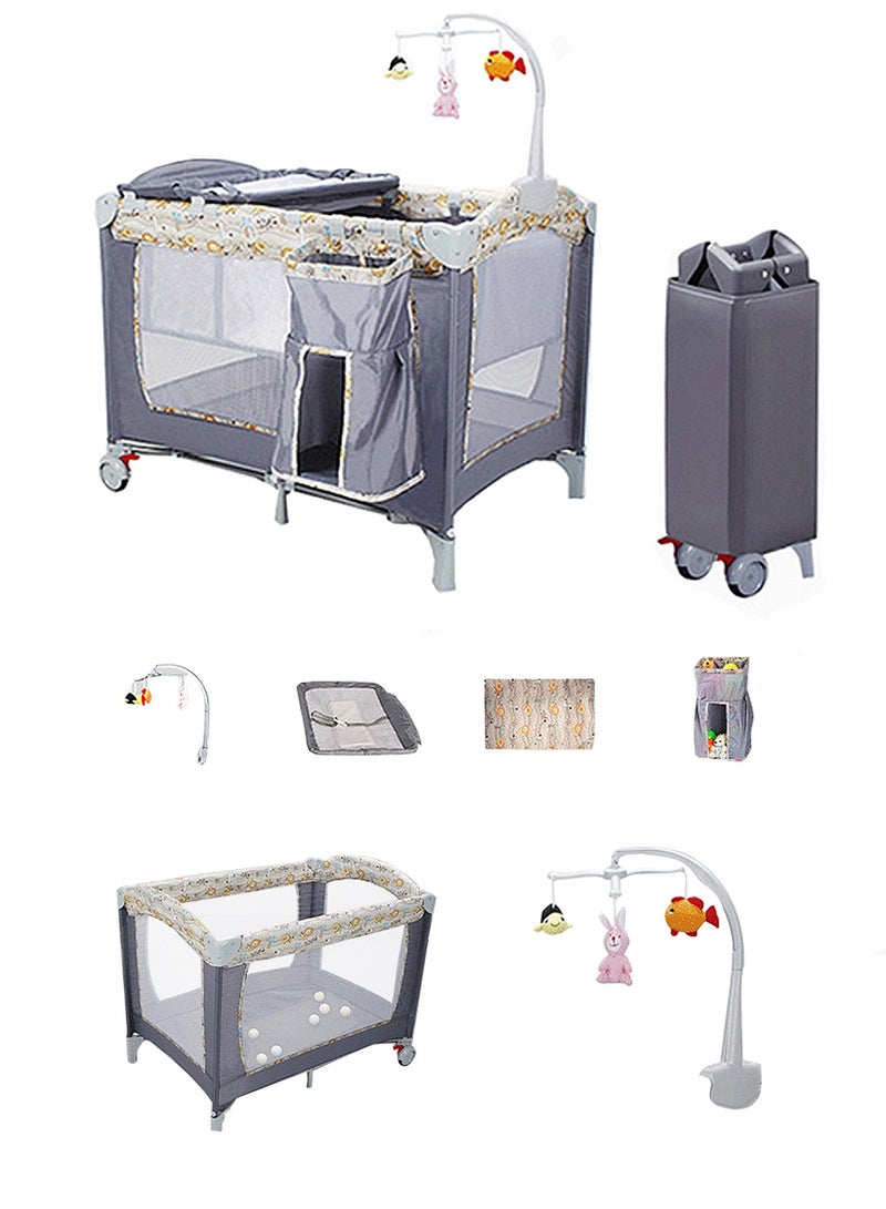 MaBaby Multifunctional Baby Cot Bed, Adjustable Foldable Baby Beside Cribs, Infant Bed Sleeper with Diaper Table  - Image 2