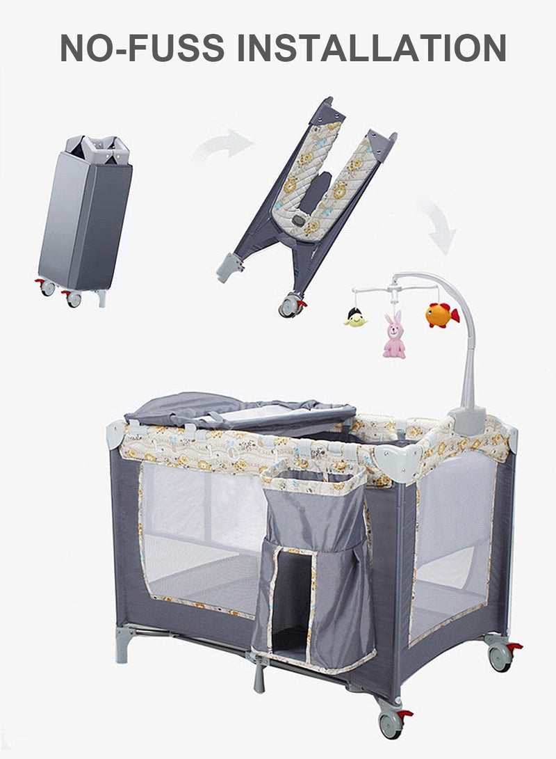 MaBaby Multifunctional Baby Cot Bed, Adjustable Foldable Baby Beside Cribs, Infant Bed Sleeper with Diaper Table  - Image 3