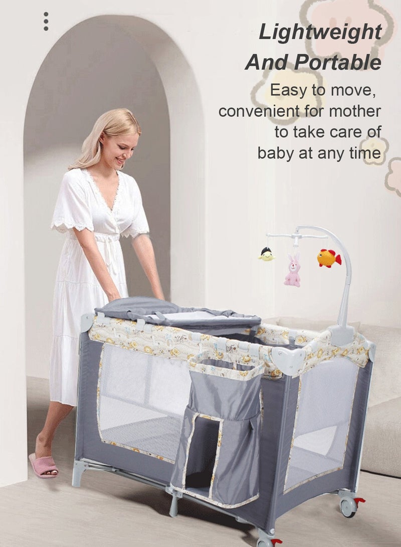 MaBaby Multifunctional Baby Cot Bed, Adjustable Foldable Baby Beside Cribs, Infant Bed Sleeper with Diaper Table  - Image 4