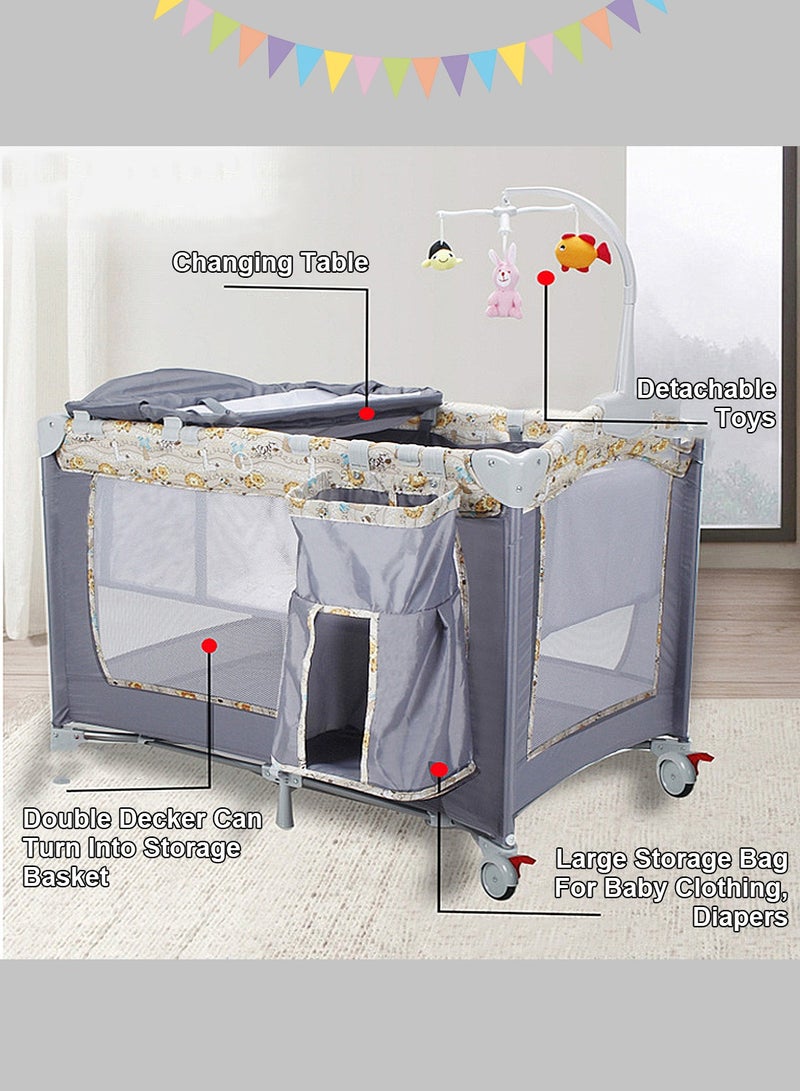 MaBaby Multifunctional Baby Cot Bed, Adjustable Foldable Baby Beside Cribs, Infant Bed Sleeper with Diaper Table  - Image 5