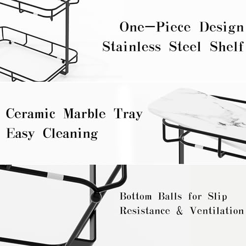 Dobbyby Bathroom Organizer Countertop Perfume Organizer Makeup Organizer Cosmetics Storage Display Rack Vanity Tray Dresser Stainless Steel Gold Shelf White Marble Ceramic Tray - Image 2