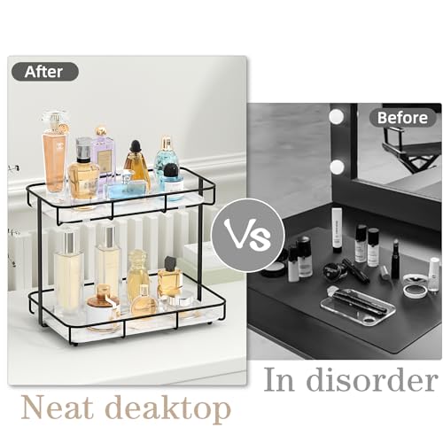 Dobbyby Bathroom Organizer Countertop Perfume Organizer Makeup Organizer Cosmetics Storage Display Rack Vanity Tray Dresser Stainless Steel Gold Shelf White Marble Ceramic Tray - Image 5