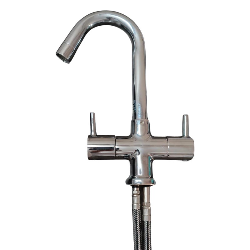 New Ware CP Brass 2in1 Center Hole Basin Mixer with 18 Connection Pipe Dual Lever 360 Swivel Spout Hot Cold Water Mixer Tap for Home Bathroom 56090 Victorian Brass 2 Medium 2024 - Image 2