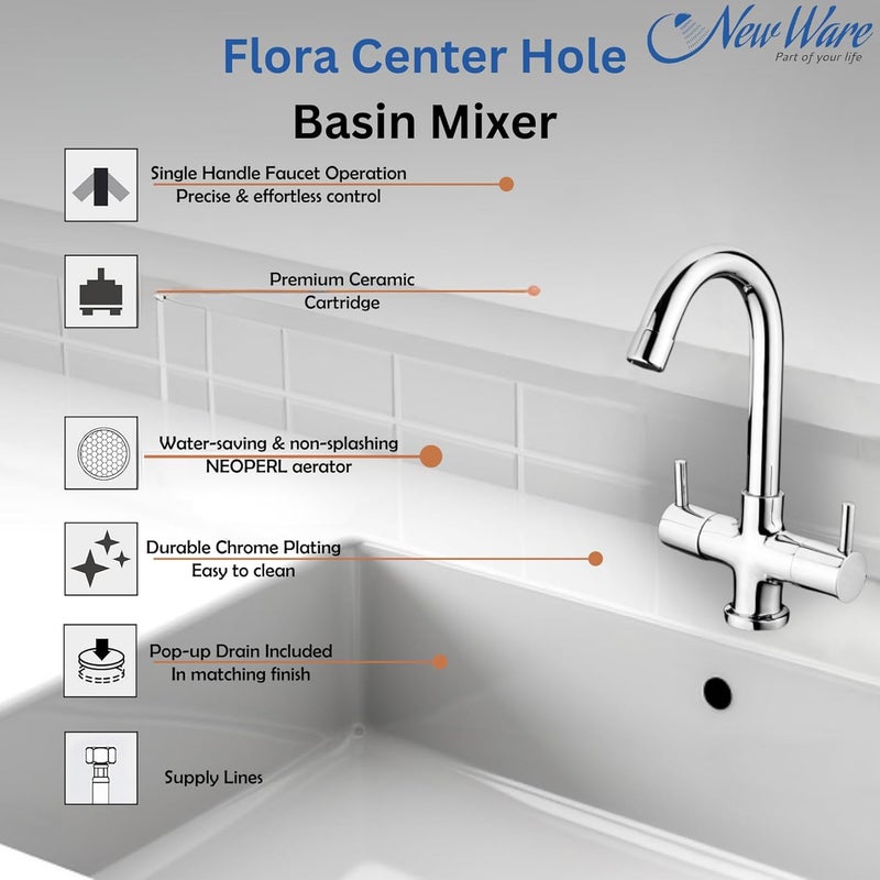 New Ware CP Brass 2in1 Center Hole Basin Mixer with 18 Connection Pipe Dual Lever 360 Swivel Spout Hot Cold Water Mixer Tap for Home Bathroom 56090 Victorian Brass 2 Medium 2024 - Image 5